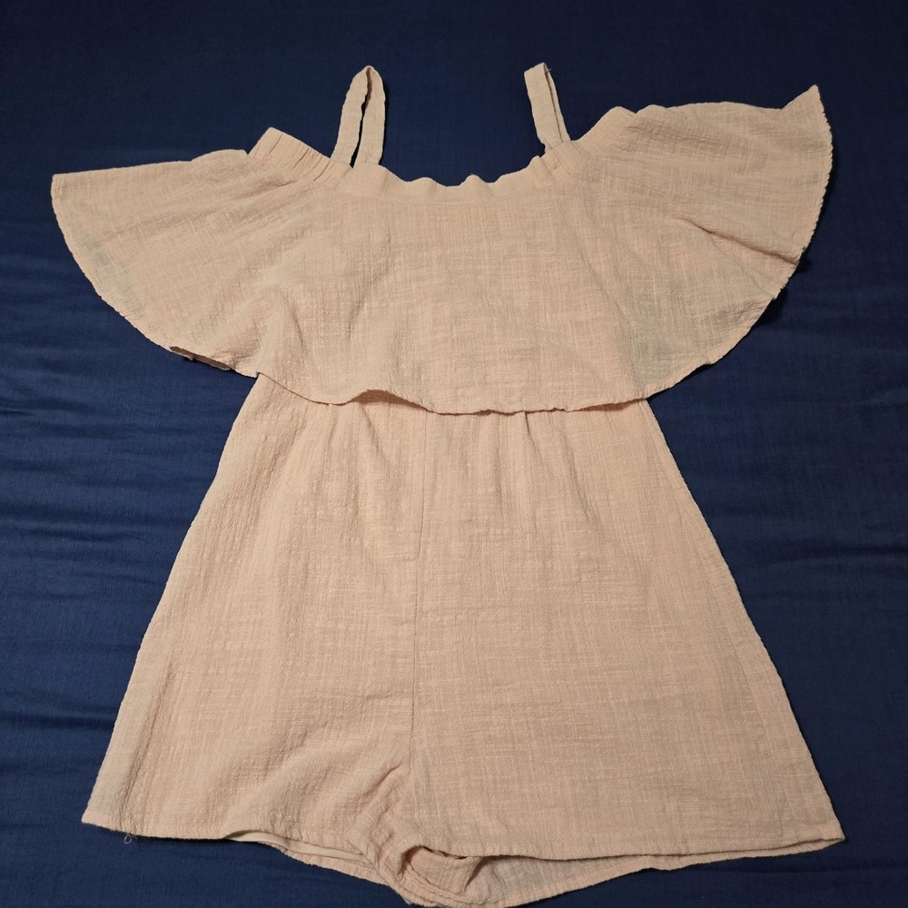 PPLA‎ Romper Womens Medium Pink Gauze Off Shoulder Ruffle Lined Summer Casual
